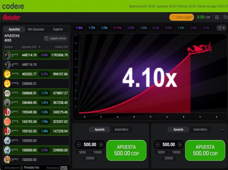 Funciones de Aviator en Codere España